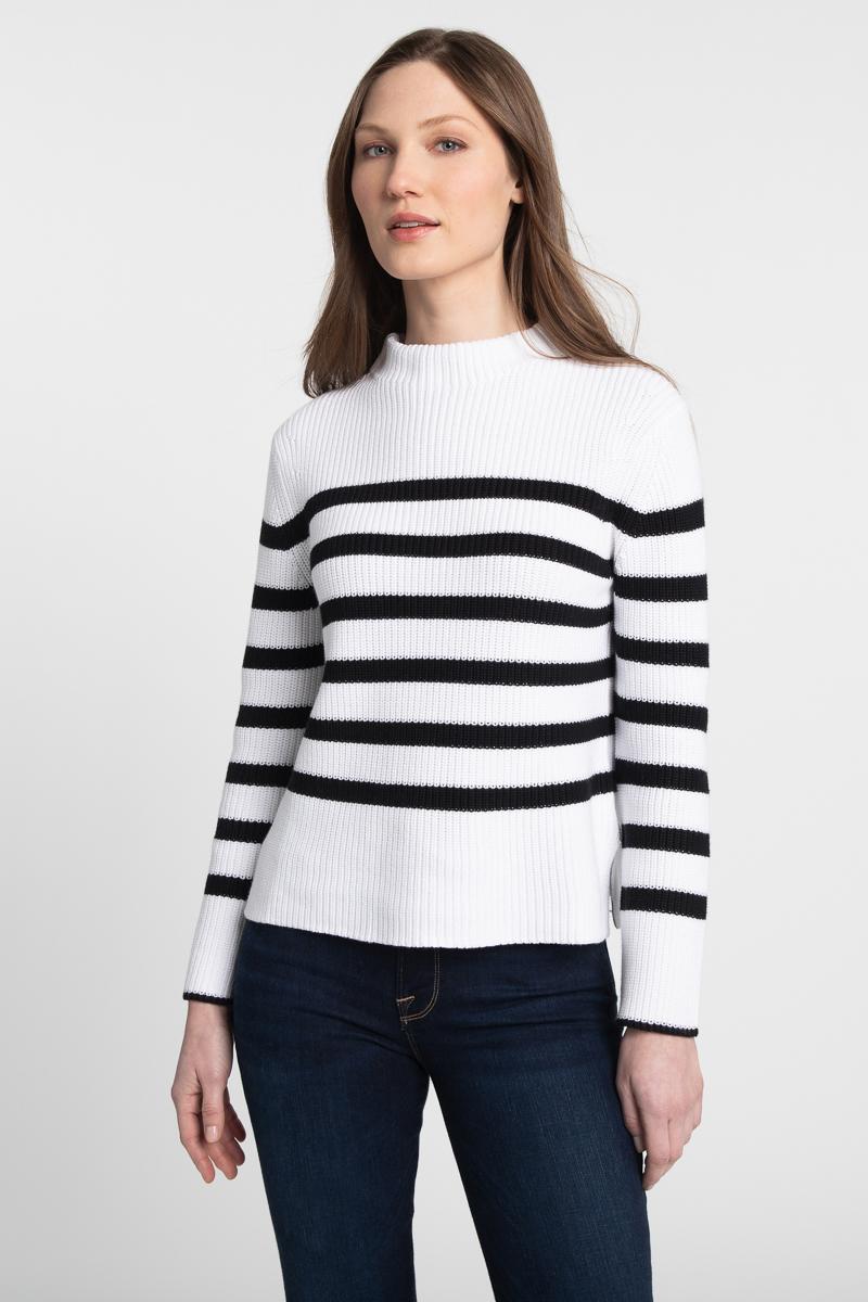 Kinross Cashmere Striped Rib Funnel Neck Sweater