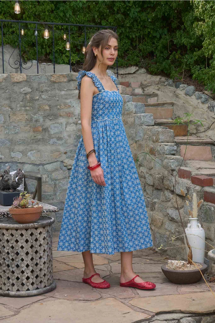 Moon River Embroidered Geo Pattern Midi Dress