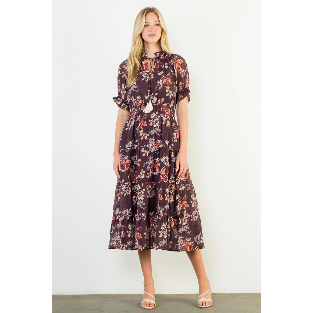 THML Short Sleeve Floral Print Maxi Dress