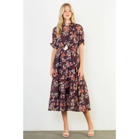 THML Short Sleeve Floral Print Maxi Dress
