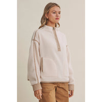 In February Gingham Trim Sherpa Half-Zip Pullover