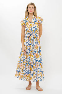 Oliphant Ruffle Collar Poppy Print Maxi Dress