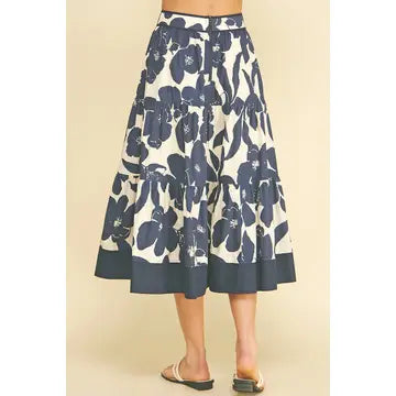 Pinch Floral Print Tiered Midi Skirt