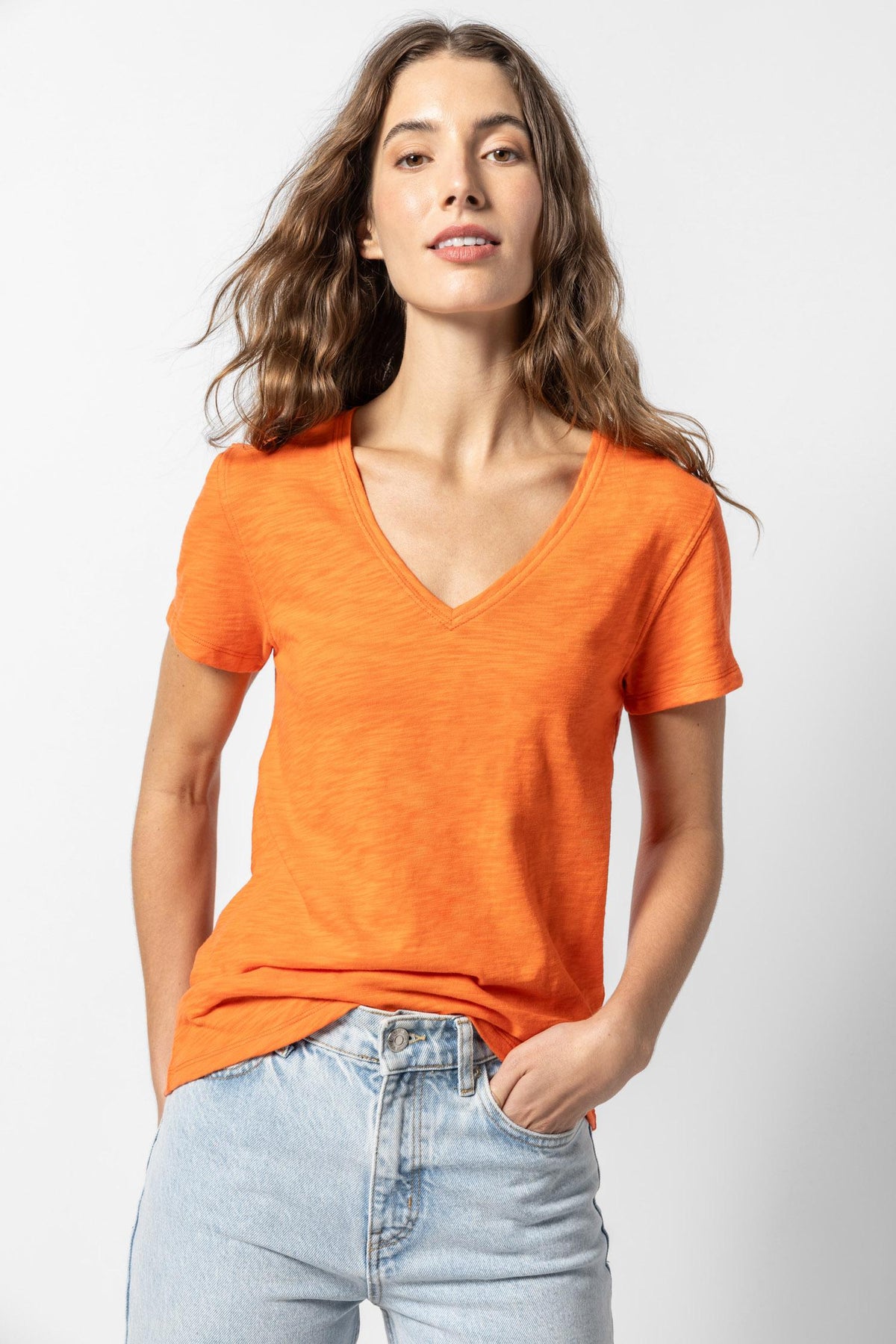 Lilla P V-Neck Short Sleeve Back Seam Tee