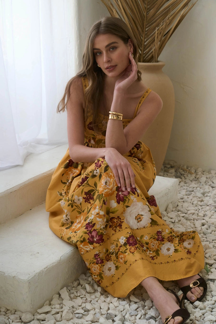 Moon River Floral Embroidery Midi Dress