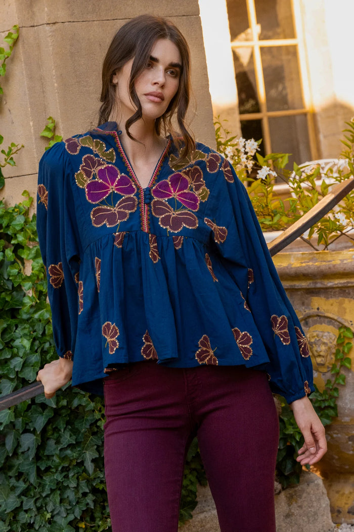 Oliphant Mandarin Balloon Sleeve Top-Final Clearance