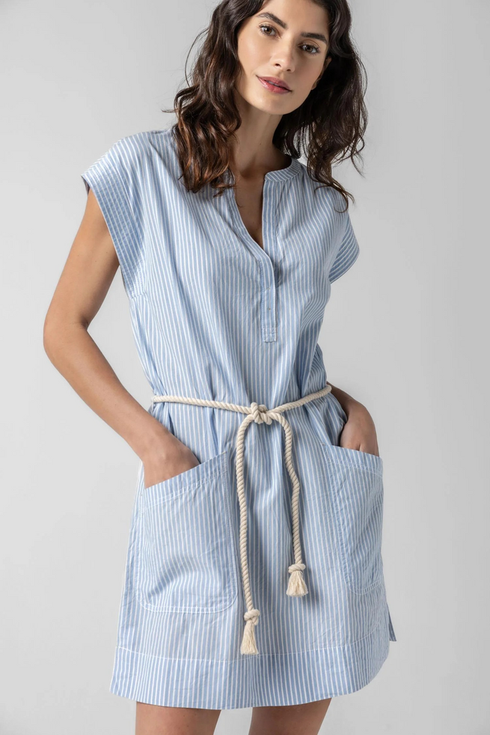 Lilla P Striped Spilt Neck Dress