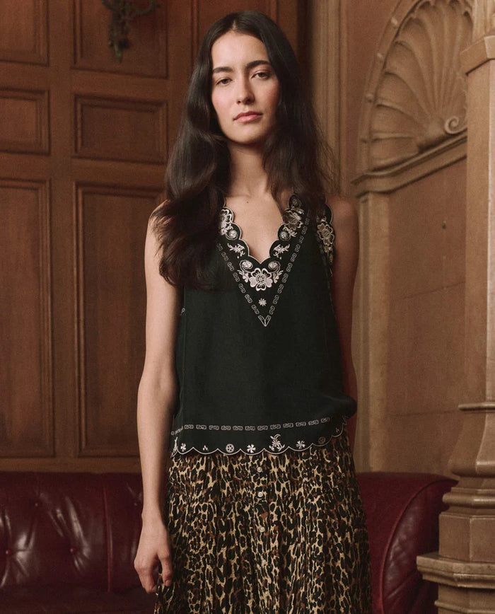 The Great Embroidered Floral Slip Top