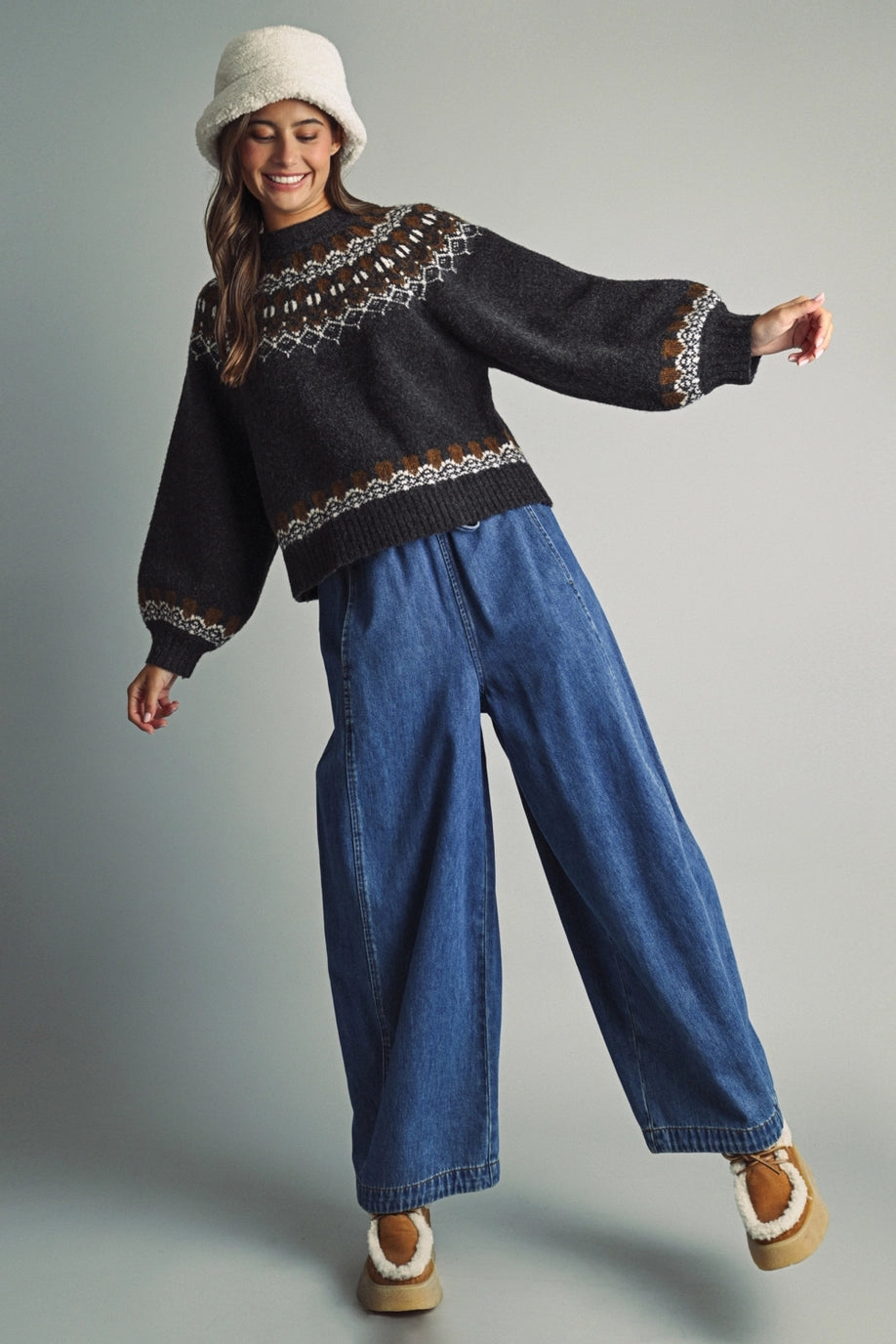 Miou Muse Nordic Fair Isle Jacquard Sweater