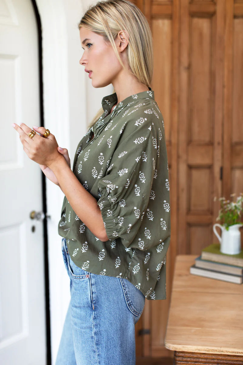 Emerson Fry Mandarin Collar Gothic Olive Print