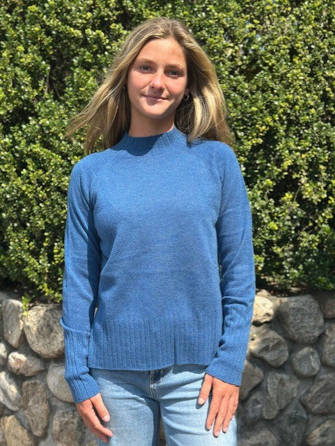 Kinross Hi Low Rib Trim Funnel Neck Sweater