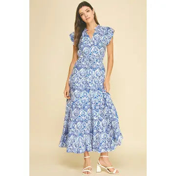 Pinch Mosaic Tile Print Maxi Dress