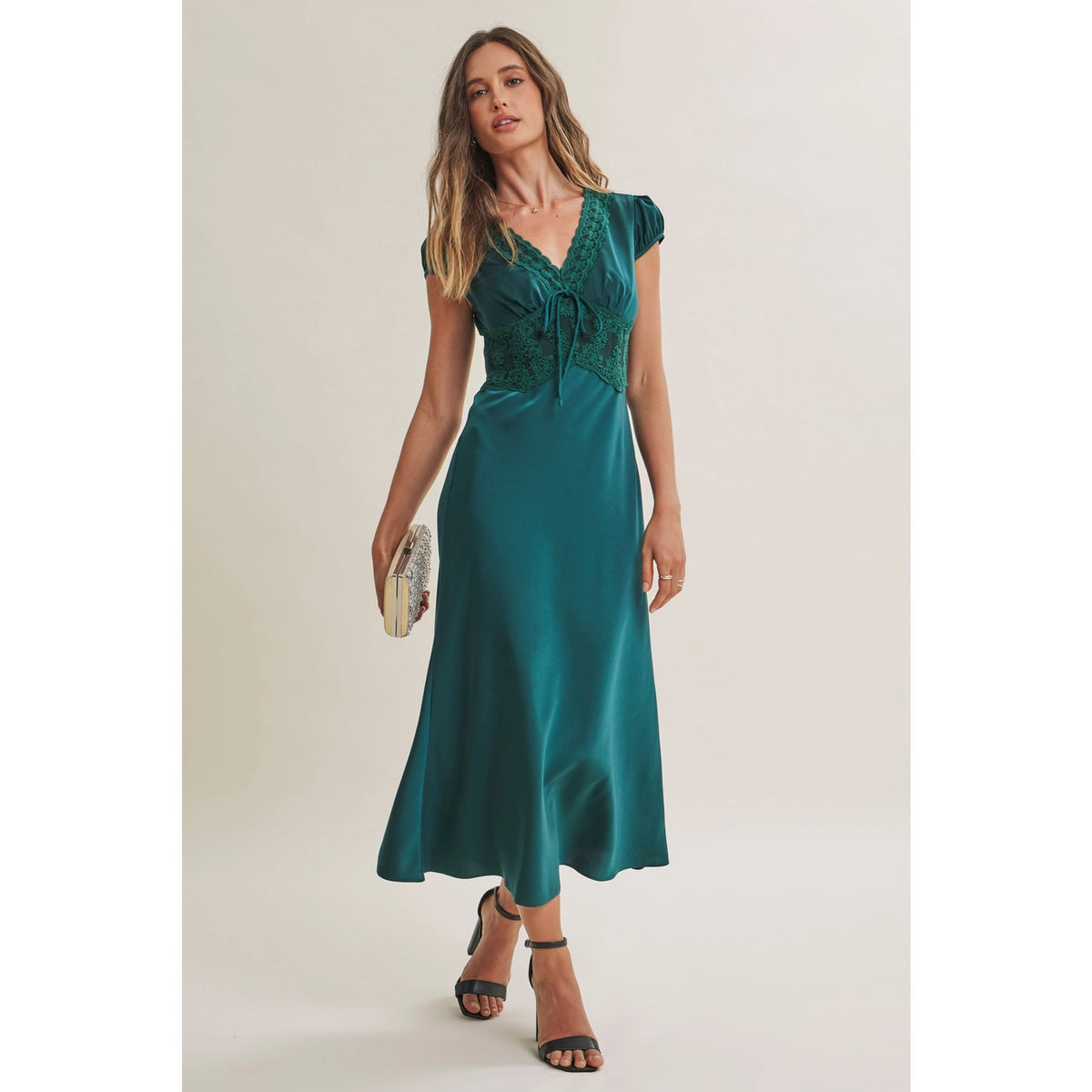 In February Silky Satin Lace Midi Dress