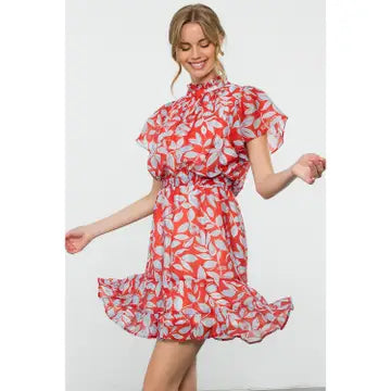 THML Flutter Sleeve Print Dress