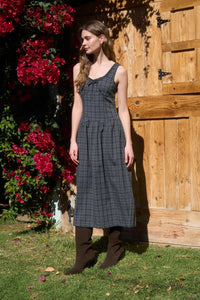 Moon River Plaid Scoop Neck Midi Dress