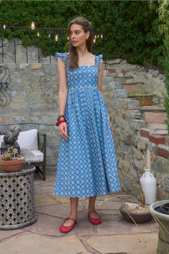 Moon River Embroidered Geo Pattern Midi Dress