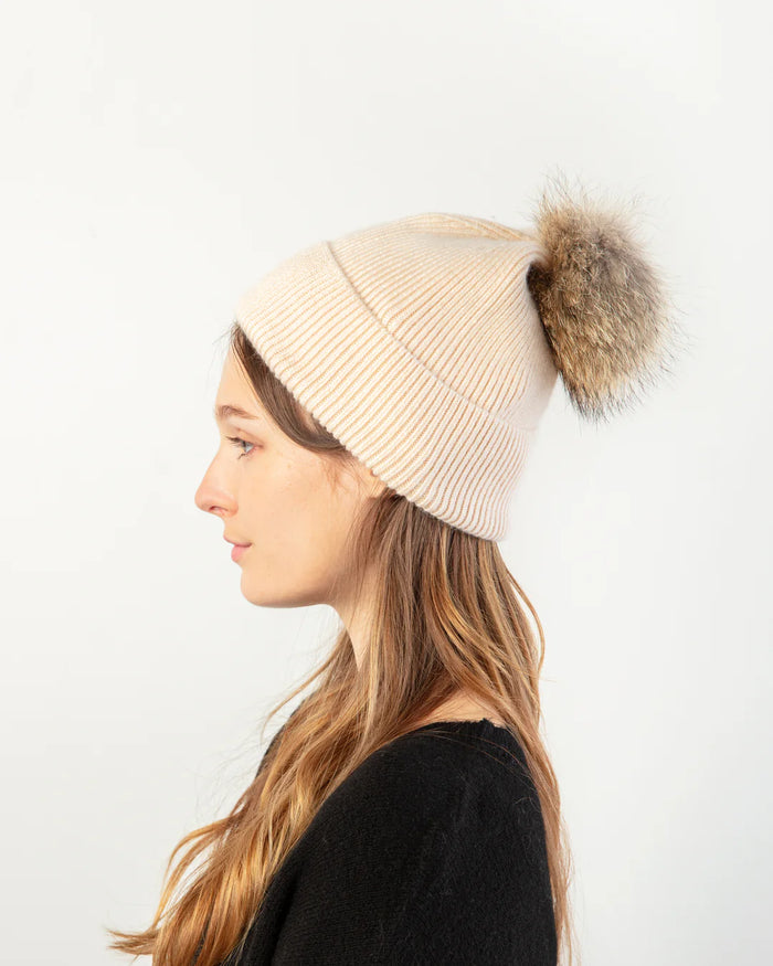 Look by M Ribbed Knit Pom Pom Beanie