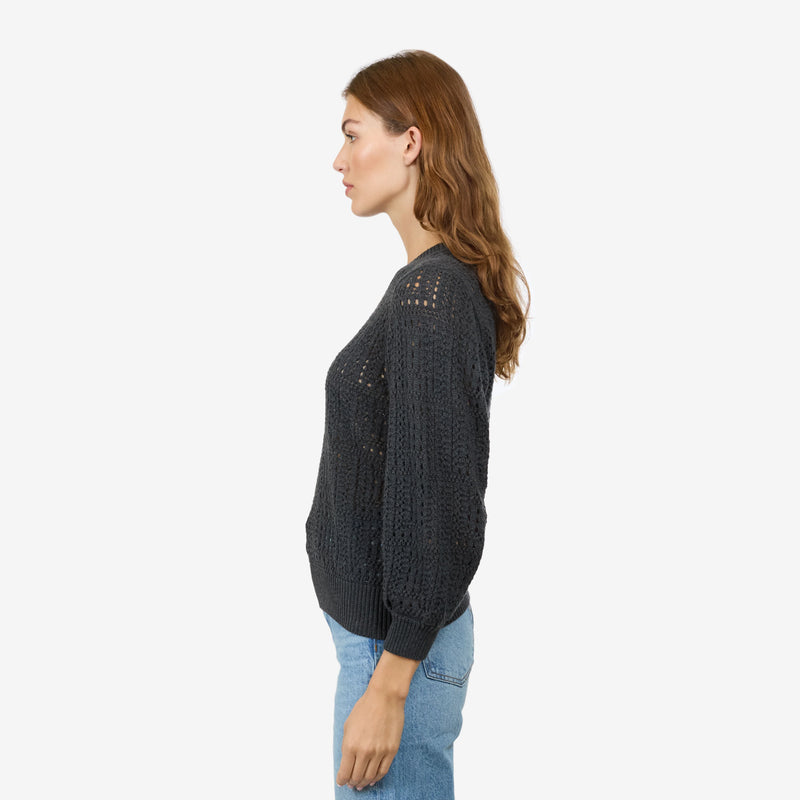 Autumn Cashmere Puff Sleeve Tile Stitch Crew