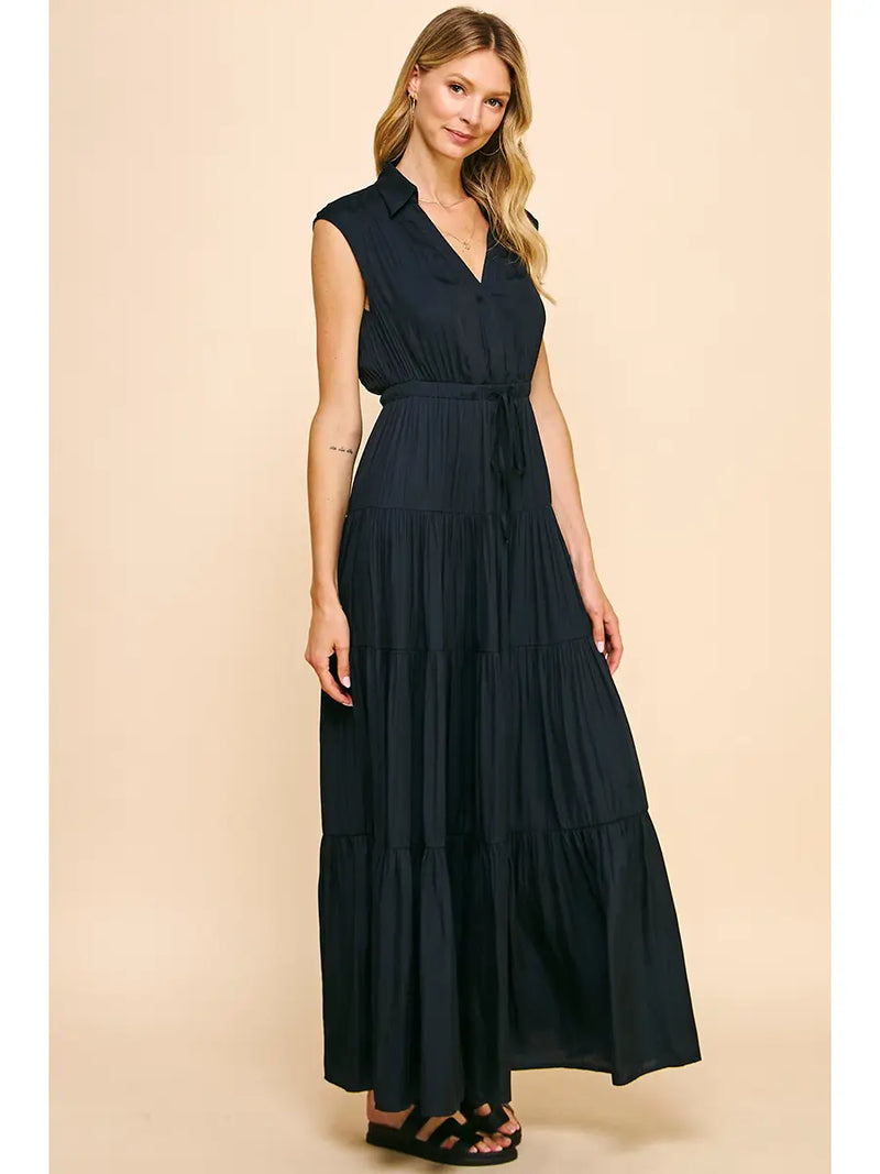 Pinch Sleeveless Tiered Maxi Dress