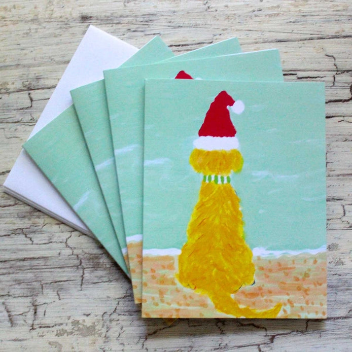 Lemondaisy Santa Beach Dog Notecard Set