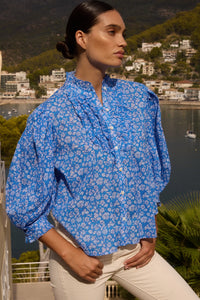 Oliphant Ruffle Front Blouse Ditsy Blue