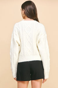 Pinch Textuerd Cable Knit Crop Sweater