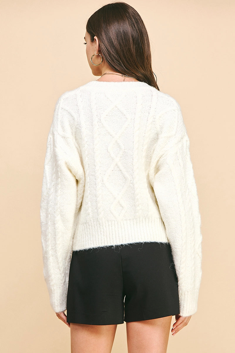 Pinch Textuerd Cable Knit Crop Sweater