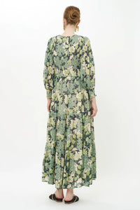 Oliphant Suzani Charcoal Smocked Top Maxi Dress