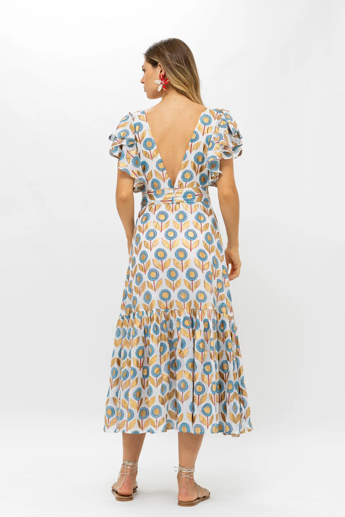 Oliphant Belted Flirty Maxi Floral Print Dress