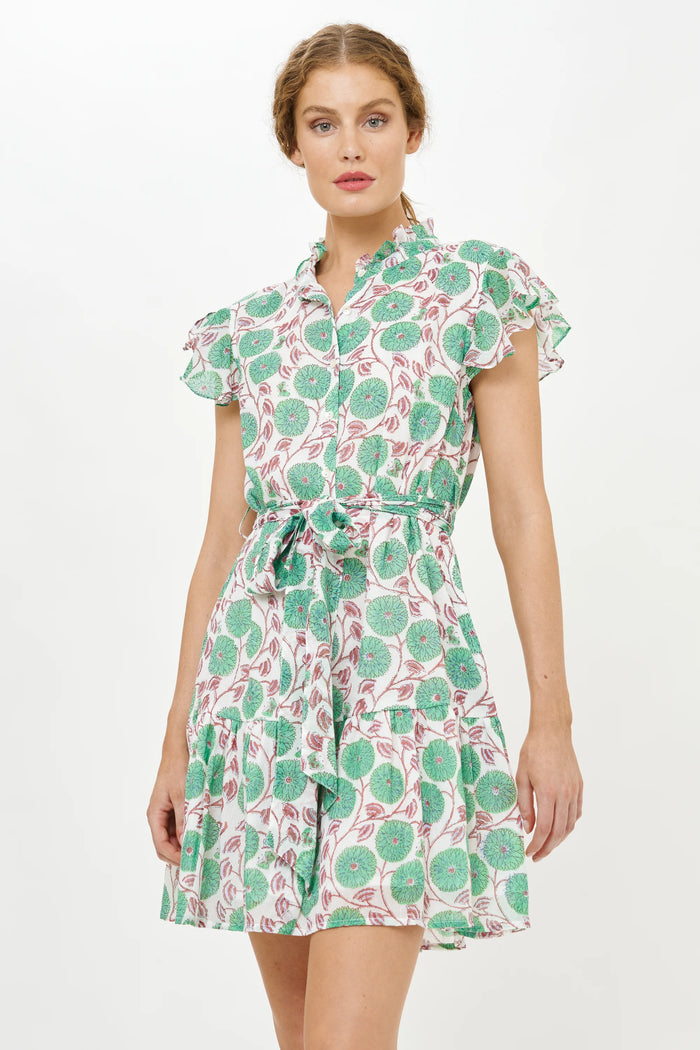 Oliphant Ruffle Collar Monarch Green Mini Dress