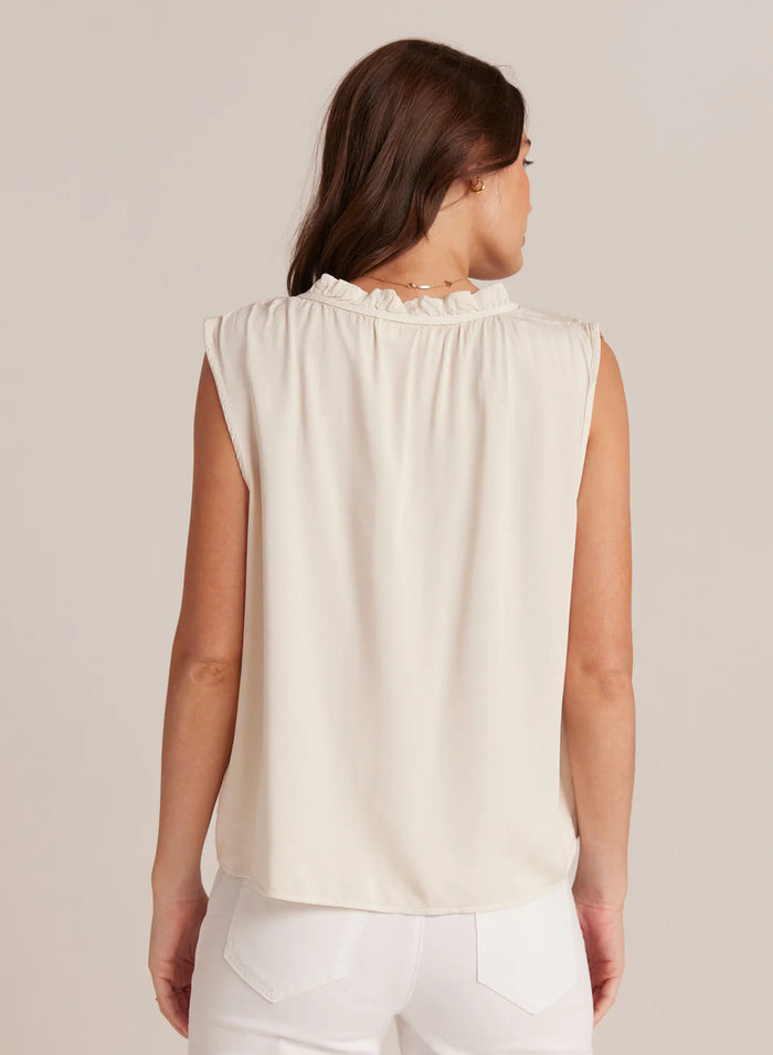 Bella Dahl Ruffle Neck White Tank