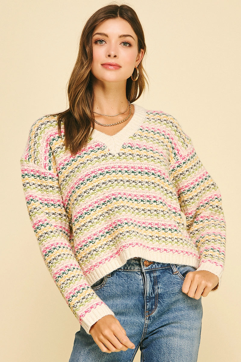 Pinch Multi Stripe Cropped Sweater