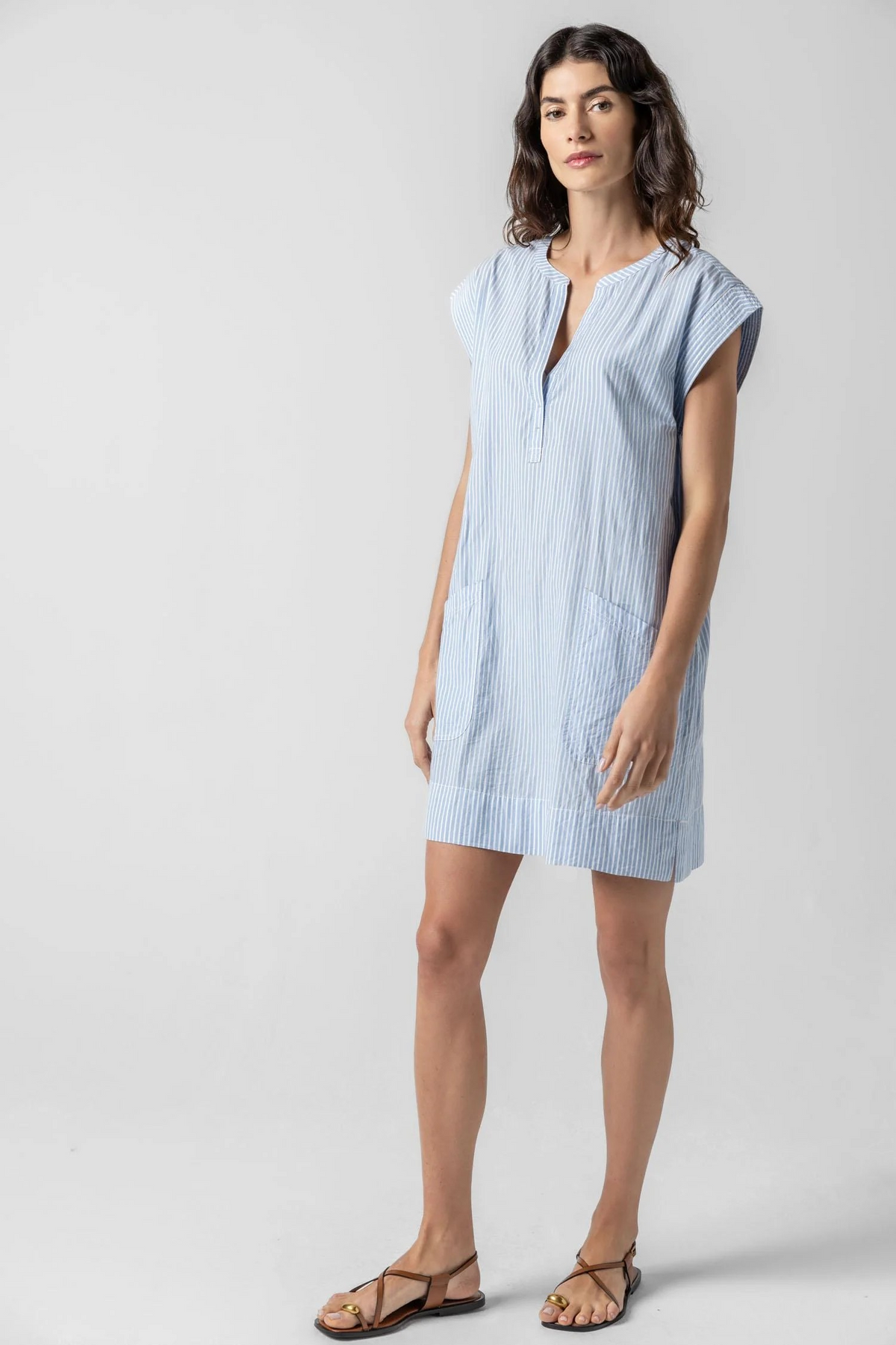 Lilla P Striped Spilt Neck Dress