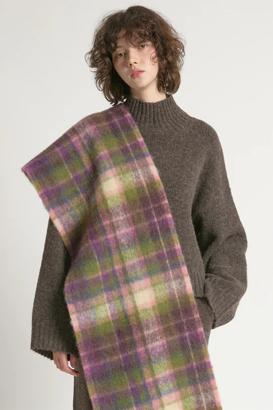 Look by M Grape Check Wool Scarf
