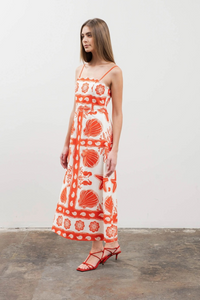 Moon River Sea Print Scallop Detail Dress