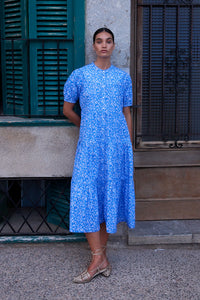 Oliphant Scoop Tier Midi Dress Ditsy Blue