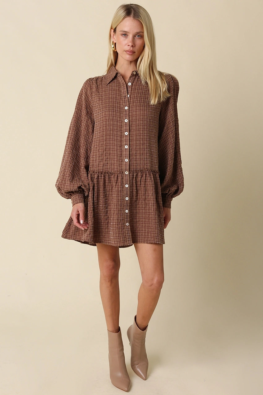 Olivaceous Caden Plaid Shirt Mini Dress