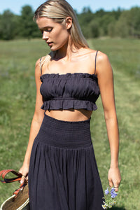 Emerson Fry Smocked Linen Maxi Skirt