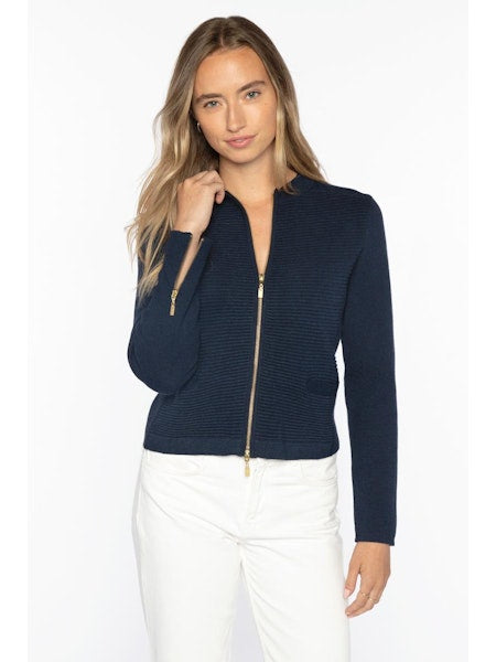 Kinross Cashmere Fitted Zip Cardigan