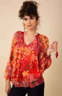 Hale Bob Carmen Floral Print Silk Blouse-Final Clearance