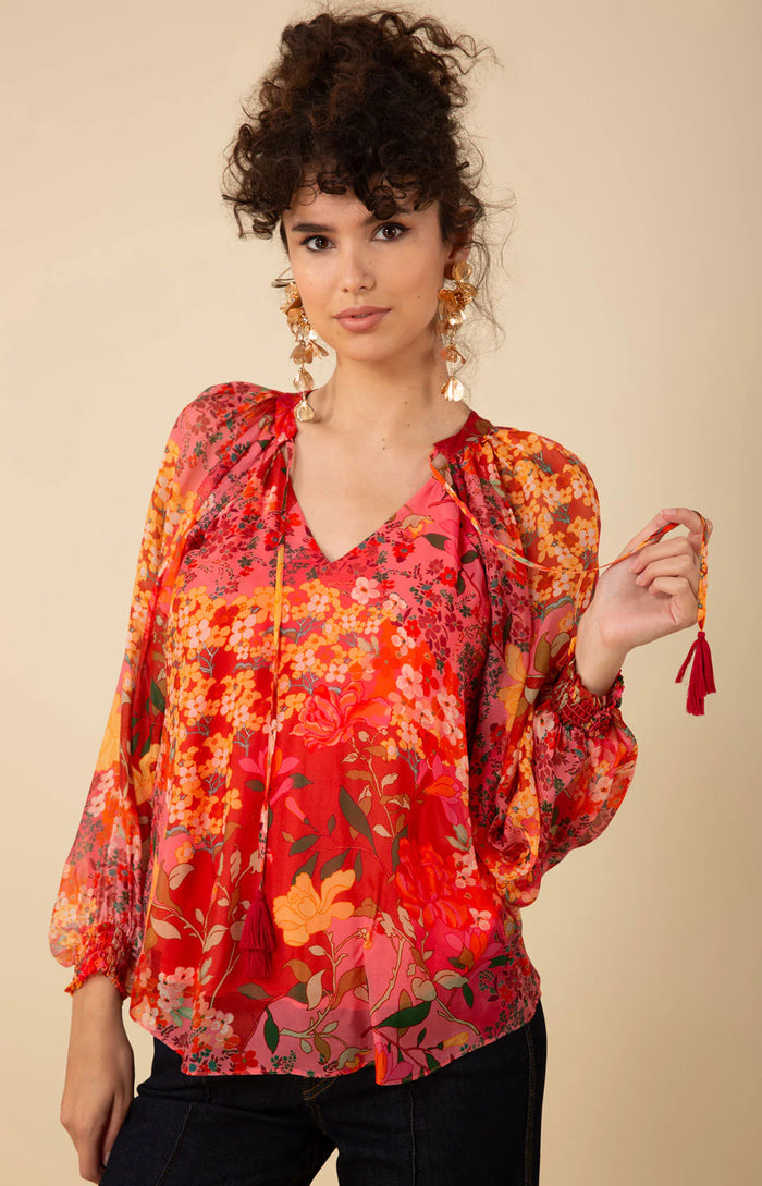 Hale Bob Carmen Floral Print Silk Blouse-Final Clearance