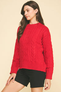 Pinch Cable Knit Crew Sweater