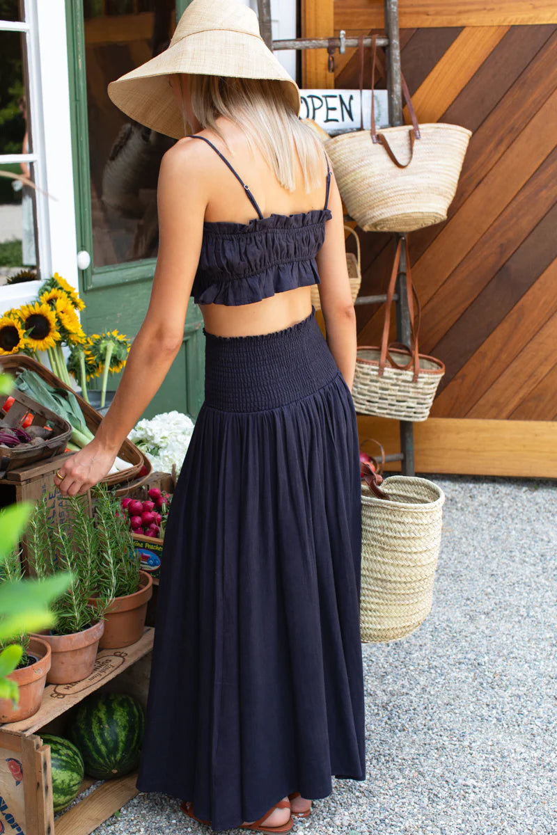 Emerson Fry Smocked Linen Maxi Skirt
