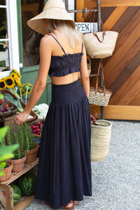 Emerson Fry Smocked Linen Maxi Skirt