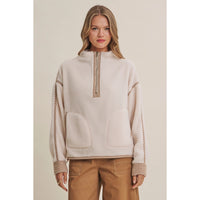 In February Gingham Trim Sherpa Half-Zip Pullover