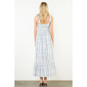 THML Tie Strap Square Neck Print Maxi Dress
