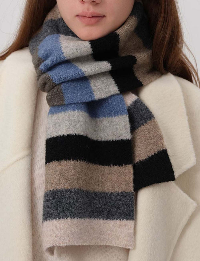 Contrast Striped Wool Knit Scarf