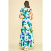 Pinch Leaf Print Tiered Maxi Dress