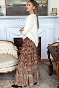 Emerson Fry Shirred Skirt Floral Stripe Terracotta