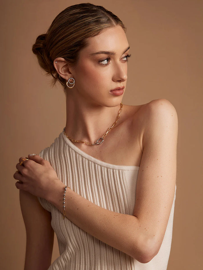 RHO Jewelry Two Tone Beaded Mixed Link Magnet Bracelet